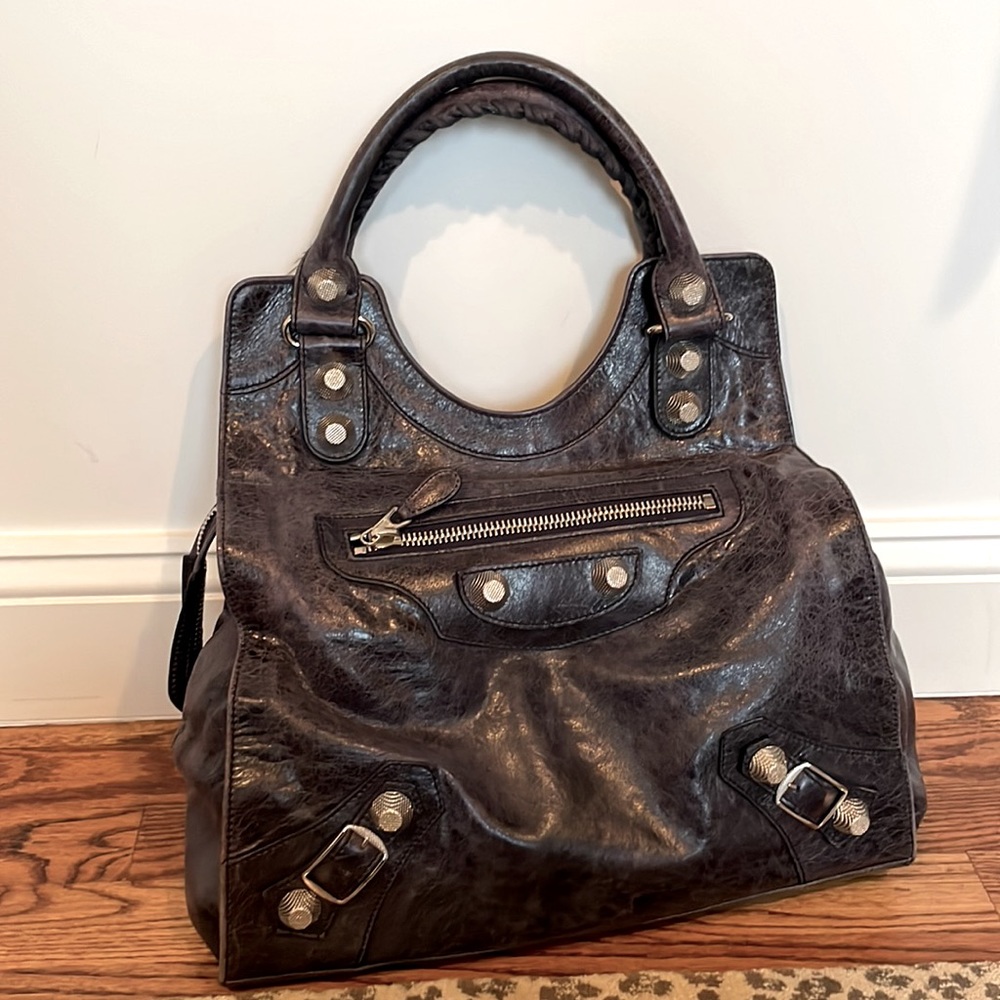 Balenciaga Paris Navy Moto Leather Tote